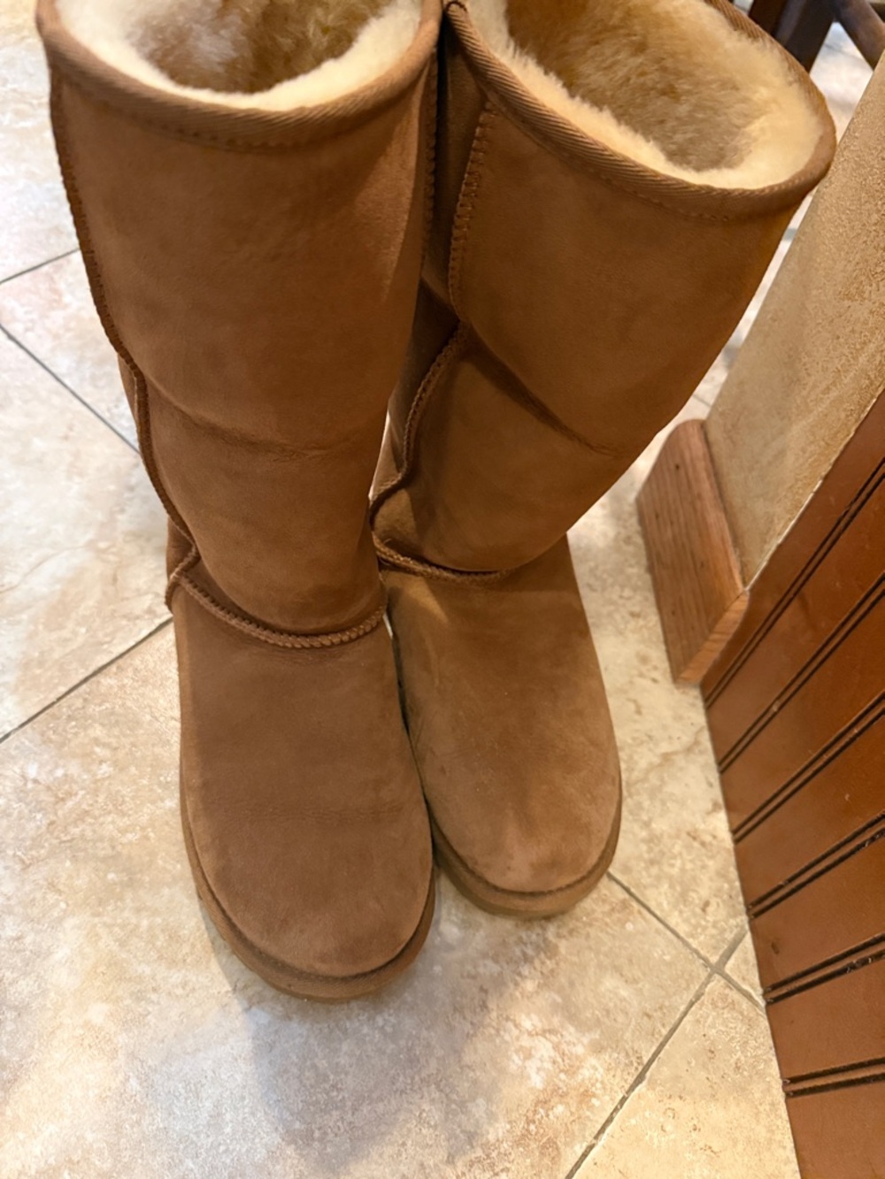 UGG Tall Shearling-Lined Suede Boots in Chestnut Brown